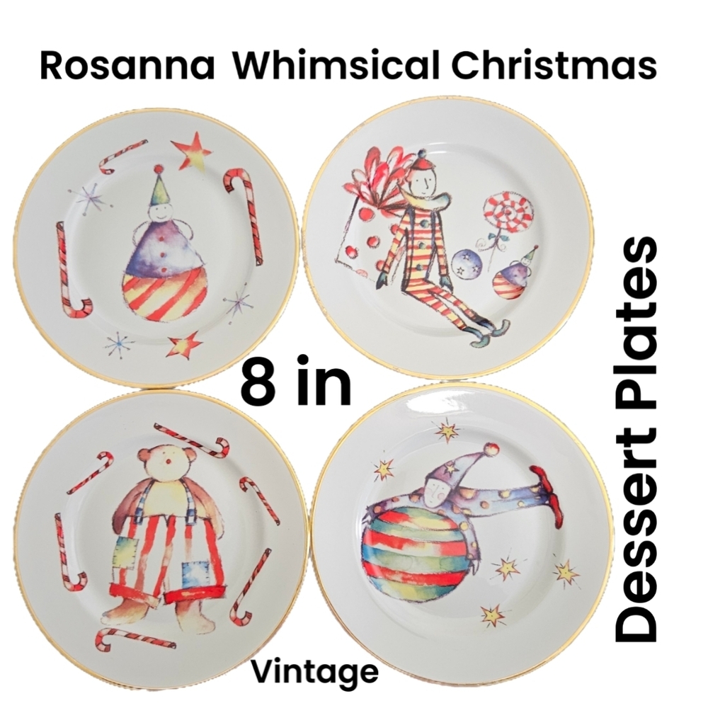 Vintage Rosanna Whimsical Christmas Dessert Plates Made In Italy- Set of 4 / 8in